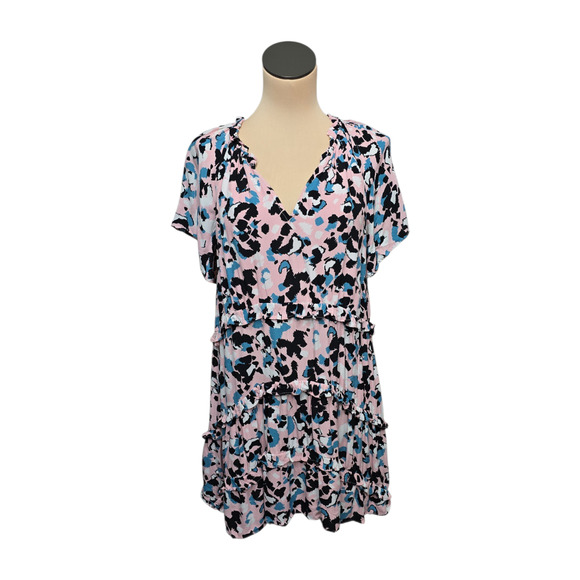 Anthropologie Dress Womens Medium Tiered Ruffle Short Sleeve Viscose Pink - Picture 1 of 11